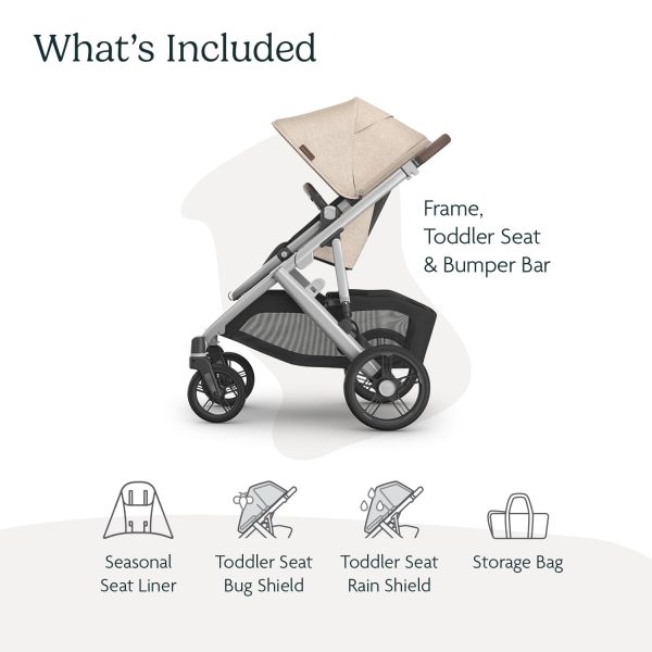UPPAbaby Vista V3 Stroller - Full-Size Single-to-Double Stroller System - Toddler Seat, Bug Shield, Rain Shield, and Storage Bag Included - Declan  Oat Mélange