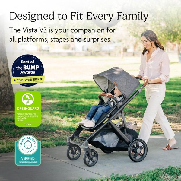 UPPAbaby Vista V3 Stroller - Full-Size Single-to-Double Stroller System - Toddler Seat, Bug Shield, Rain Shield, and Storage Bag Included - Declan  Oat Mélange