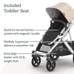 UPPAbaby Vista V3 Stroller - Full-Size Single-to-Double Stroller System - Toddler Seat, Bug Shield, Rain Shield, and Storage Bag Included - Declan  Oat Mélange